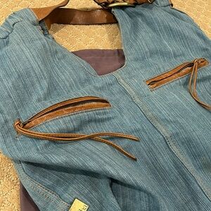 Bags | Kooba Denim Brown Leather Trim Hobo Bag Gold Hardware | Poshmark